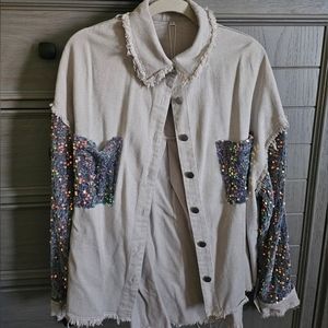 Color Block Oversize Twill And Sequin Shacket